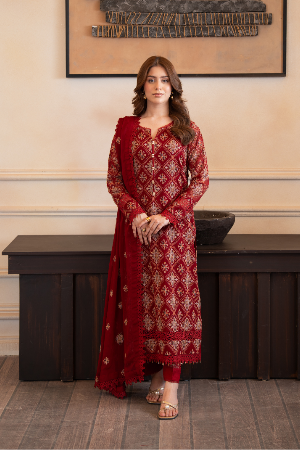 3 Piece - Embroidered Chiffon - V4 - 06