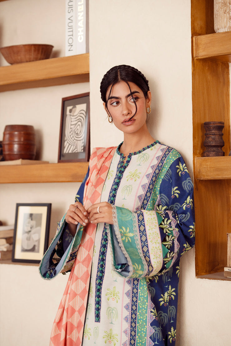 3 Piece - Printed & Embroidered Khaddar Suit - AU-02