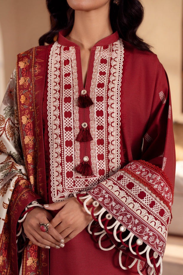 3 Piece - Printed & Embroidered Khaddar Suit - AU-05